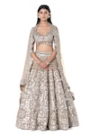 Buy_Abhinav Mishra_Beige Net Embroidered Mirror Cutwork V Floral Bridal Lehenga Set_at_Aza_Fashions