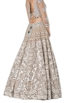 Shop_Abhinav Mishra_Beige Net Embroidered Mirror Cutwork V Floral Bridal Lehenga Set_at_Aza_Fashions