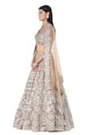 Buy_Abhinav Mishra_Beige Net Embroidered Mirror Cutwork V Floral Bridal Lehenga Set_Online_at_Aza_Fashions