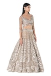 Abhinav Mishra_Beige Net Embroidered Mirror Cutwork V Floral Bridal Lehenga Set_at_Aza_Fashions