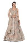 Buy_Abhinav Mishra_Grey Lehenga- Organza Embroidered Mirror Sweetheart Floral Butta Bridal Set_at_Aza_Fashions