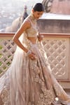 Shop_Abhinav Mishra_Grey Lehenga- Organza Embroidered Mirror Sweetheart Floral Butta Bridal Set_Online_at_Aza_Fashions