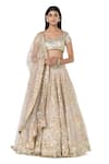 Buy_Abhinav Mishra_Beige Lehenga- Chanderi Embroidered Mirror Scoop Bridal Set_at_Aza_Fashions