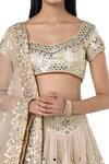 Shop_Abhinav Mishra_Beige Lehenga- Chanderi Embroidered Mirror Scoop Bridal Set_Online_at_Aza_Fashions