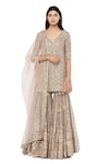 Buy_Abhinav Mishra_Grey Kurta And Sharara- Chanderi Embroidered Mirror Plunged V Set_at_Aza_Fashions