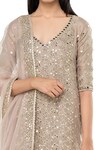 Abhinav Mishra_Grey Kurta And Sharara- Chanderi Embroidered Mirror Plunged V Set_Online_at_Aza_Fashions