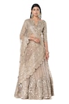 Abhinav Mishra_Grey Lehenga- Organza Embroidered Mirror Boat Notched Neck Bridal Set_Online_at_Aza_Fashions