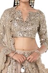 Buy_Abhinav Mishra_Grey Lehenga- Organza Embroidered Mirror Boat Notched Neck Bridal Set_Online_at_Aza_Fashions