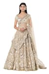 Buy_Abhinav Mishra_Beige Net Embroidered Mirror Leaf Floral Bridal Lehenga Set_at_Aza_Fashions