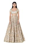 Abhinav Mishra_Beige Net Embroidered Mirror Leaf Floral Bridal Lehenga Set_Online_at_Aza_Fashions