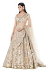 Buy_Abhinav Mishra_Beige Net Embroidered Mirror Leaf Floral Bridal Lehenga Set_Online_at_Aza_Fashions