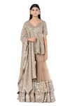 Buy_Abhinav Mishra_Beige Kurta And Sharara- Net Embroidered Mirror V Neck Peplum Set_at_Aza_Fashions