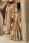 Abhinav Mishra_Beige Kurta And Sharara- Net Embroidered Mirror V Neck Peplum Set_at_Aza_Fashions