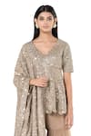 Shop_Abhinav Mishra_Beige Kurta And Sharara- Net Embroidered Mirror V Neck Peplum Set