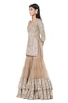 Abhinav Mishra_Beige Net Embroidered Mirror Plunged V Embellished Short Kurta Sharara Set_at_Aza_Fashions