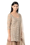 Buy_Abhinav Mishra_Grey Net Embroidered Mirror Scoop Work Kurta Sharara Set_Online_at_Aza_Fashions