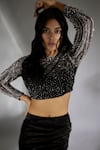 Buy_Masumi Mewawalla_Black Mashru Embroidery Sequin Applique Round Crop Top And Skirt Set _Online_at_Aza_Fashions