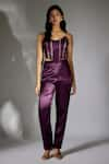 Buy_Masumi Mewawalla_Purple Mashru Embroidery Geometric Applique Scoop Neck Corset And Pant Set _at_Aza_Fashions