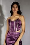 Buy_Masumi Mewawalla_Purple Mashru Embroidery Geometric Applique Scoop Neck Corset And Pant Set _Online_at_Aza_Fashions