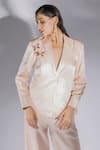 Buy_Masumi Mewawalla_Peach Mashru Embroidery Cutdana Lapel Collar Placement Blazer And Pant Set _Online_at_Aza_Fashions