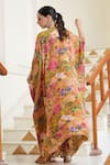 Shop_BAIRAAS_Yellow Jacket And Skirt Crepe Printed Floral Scoop Draped Set_at_Aza_Fashions
