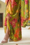 BAIRAAS_Green Crepe Floral Cape Open Pattern Jacket Draped Skirt Set _at_Aza_Fashions