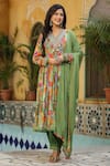 Buy_BAIRAAS_Green Anarkali And Dupatta Chinnon Embroidery Tropical V Neck Pattern Set _at_Aza_Fashions