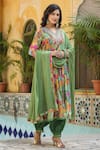 BAIRAAS_Green Anarkali And Dupatta Chinnon Embroidery Tropical V Neck Pattern Set _Online_at_Aza_Fashions