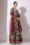 Shop_Bairaas_Maroon Anarkali Dola Silk Printed Persian Art Blunt V With Dupatta_Online_at_Aza_Fashions