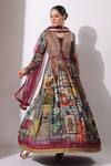 Buy_Bairaas_Maroon Anarkali Dola Silk Printed Persian Art Blunt V With Dupatta