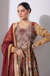 Buy_BAIRAAS_Maroon Anarkali Dola Silk Flower U Neck Embellished Yoke With Dupatta 