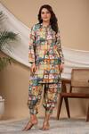 Buy_Bairaas_Multi Color Muslin Block Prints Mandarin Kurta And Afghani Pant Co-ord Set_at_Aza_Fashions