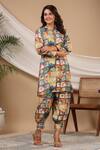 Bairaas_Multi Color Muslin Block Prints Mandarin Kurta And Afghani Pant Co-ord Set_Online_at_Aza_Fashions