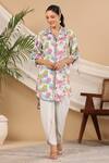 Buy_Bairaas_White Tunic Muslin Lotus Collar Pattern And Tulip Pant Set_at_Aza_Fashions