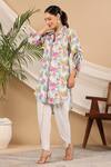 Bairaas_White Tunic Muslin Lotus Collar Pattern And Tulip Pant Set_Online_at_Aza_Fashions