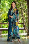 Buy_BAIRAAS_Blue Anarkali Crepe Printed Floral V Neck Angarkha Set_at_Aza_Fashions