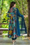 Shop_BAIRAAS_Blue Anarkali Crepe Printed Floral V Neck Angarkha Set_at_Aza_Fashions