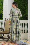 Shop_Bairaas_Green Muslin, Lining Cotton Floral V Neck Block Print Shrug With Pant Set_at_Aza_Fashions