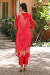 Shop_Bairaas_Red Dupatta Chinon, Kurta Crepe, Pant Shantoon Abstract Flower Pattern Set_at_Aza_Fashions