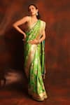 Buy_Kaaisha by Shalini_Green Kanjivaram Silk Embroidered Saree With Unstitched Blouse Piece  _at_Aza_Fashions