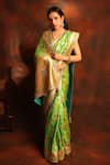 Kaaisha by Shalini_Green Kanjivaram Silk Embroidered Saree With Unstitched Blouse Piece  _Online_at_Aza_Fashions