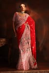 Shop_Kaaisha By Shalini_Red Cathaya Georgette Embroidered Dabka Leaf Zardosi Lehenga Saree_at_Aza_Fashions
