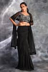 Buy_Kaaisha by Shalini_Black Italian Lycra Embroidered Cutdana Cape Open Sequin Sheer Lehenga Set _at_Aza_Fashions