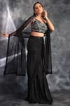 Kaaisha by Shalini_Black Italian Lycra Embroidered Cutdana Cape Open Sequin Sheer Lehenga Set _Online_at_Aza_Fashions