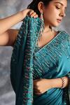 Kaaisha by Shalini_Green Satin Embroidered Cutdana Sequin Embellished Border Saree With Blouse _Online_at_Aza_Fashions