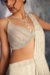 Kaaisha by Shalini_Ivory Italian Lycra Embroidered Chevron Pattern Pre Draped Saree With Blouse _Online_at_Aza_Fashions