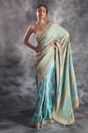 Buy_Kaaisha by Shalini_Sky Blue Gharchola Bhandej Bandhej Pattern Saree With Unstitched Blouse Fabric _at_Aza_Fashions