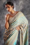 Shop_Kaaisha by Shalini_Sky Blue Gharchola Bhandej Bandhej Pattern Saree With Unstitched Blouse Fabric _at_Aza_Fashions