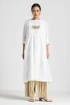 Buy_THREE_Ivory Poplin Plain Round Neck Pleated Tunic With Pant  _at_Aza_Fashions