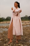 Buy_THREE_Pink Shirt Poplin Plain Collared Wide Sleeve Long Tunic With Pant  _at_Aza_Fashions